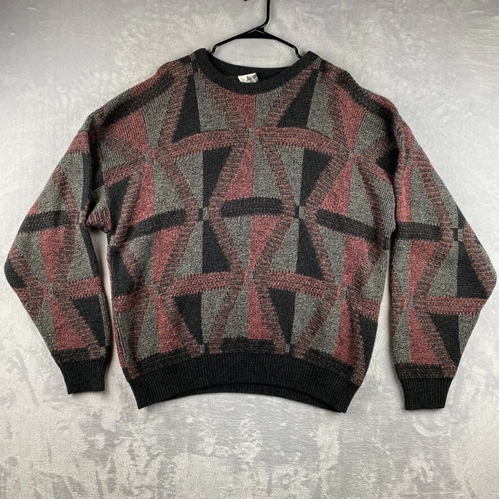 Vintage Jantzen Sweater Men XL Colorful Geometric Knit Crew Pullover Made in USA - Picture 2 of 7